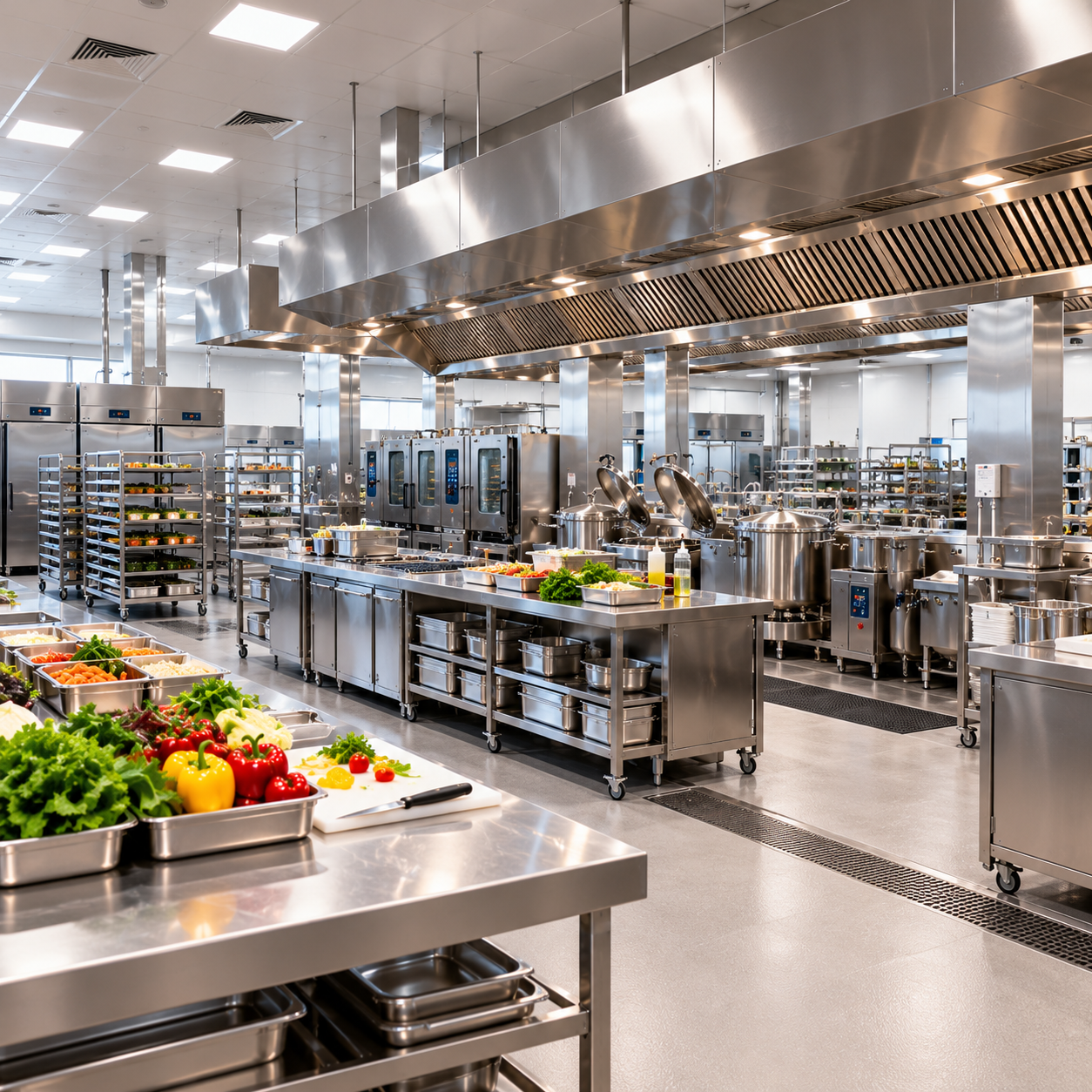 Large central kitchen for high-volume food production