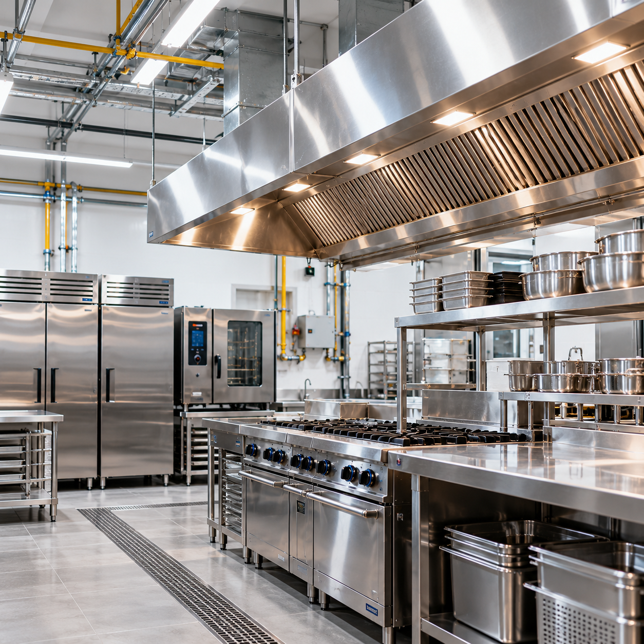 Commercial kitchen equipment and stainless steel fabrication supporting installation projects