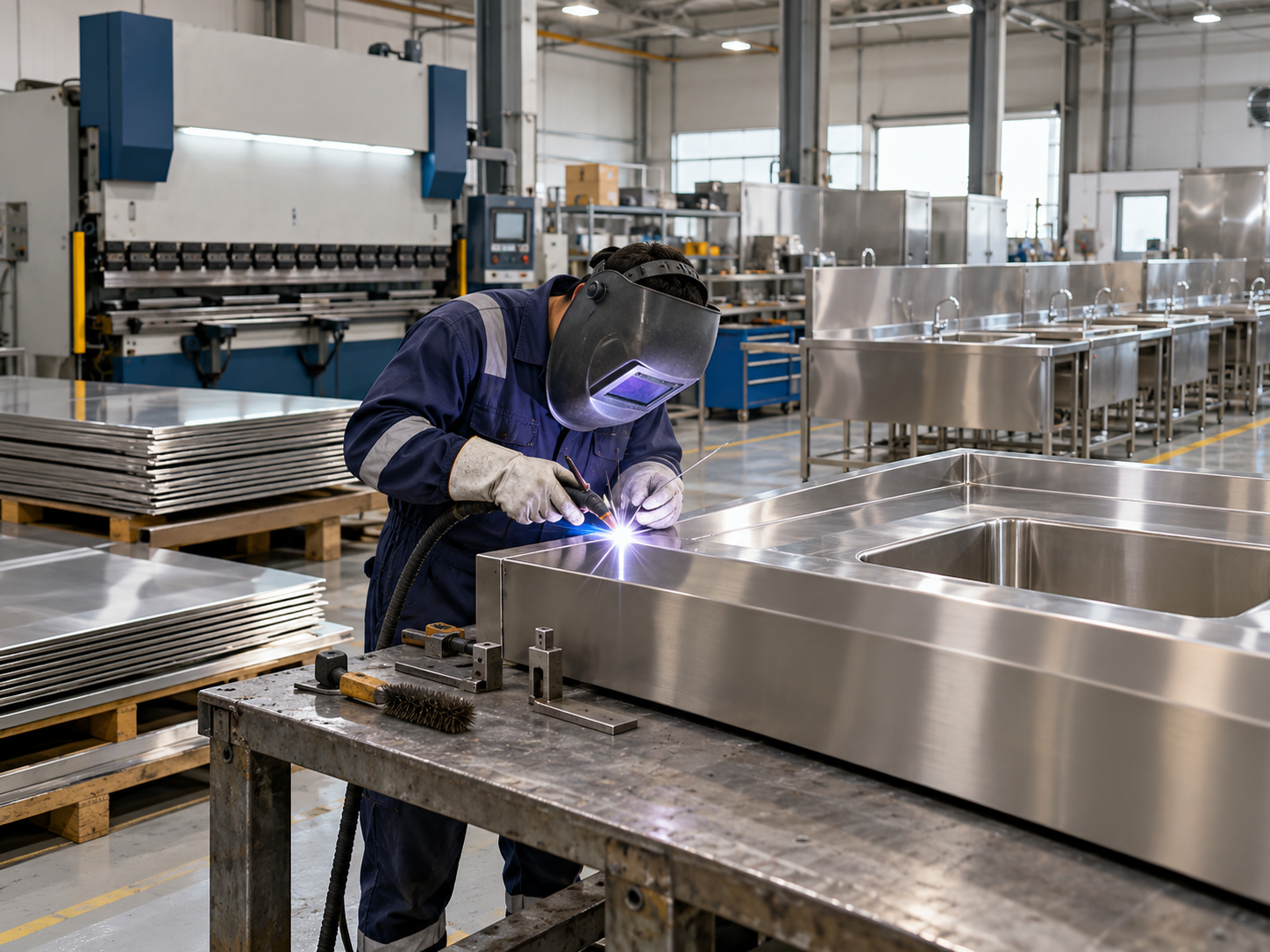 Custom stainless steel commercial kitchen fabrication at MKI